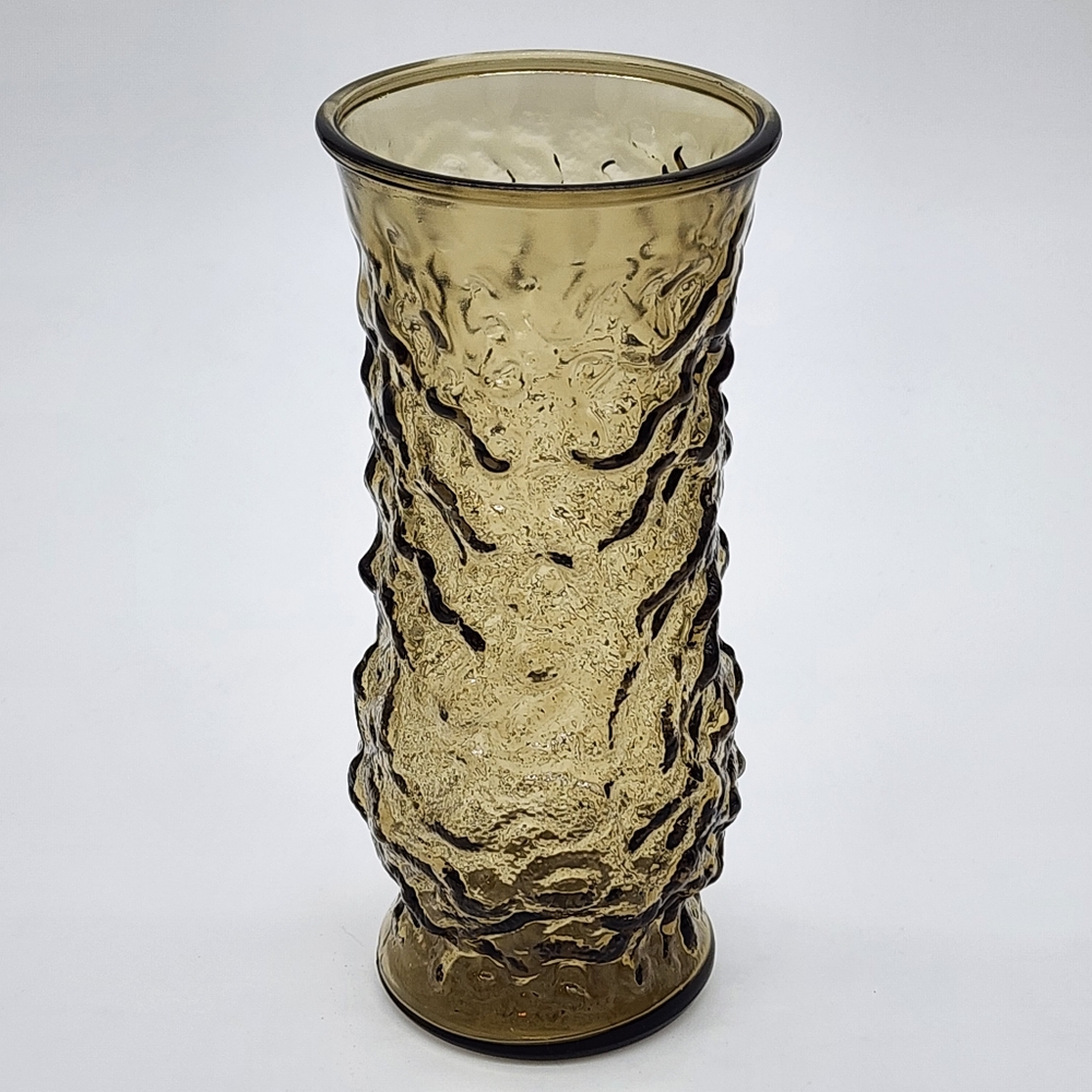 Vintage E.O. Brody Co. 8.5 in. Crinkle Glass Vase Avocado Green